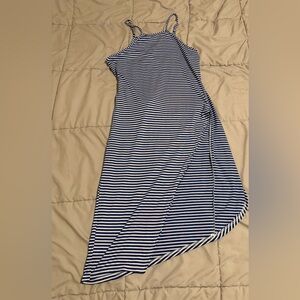 Striped Blue and White Maxi Dress with a slit and tie in the back